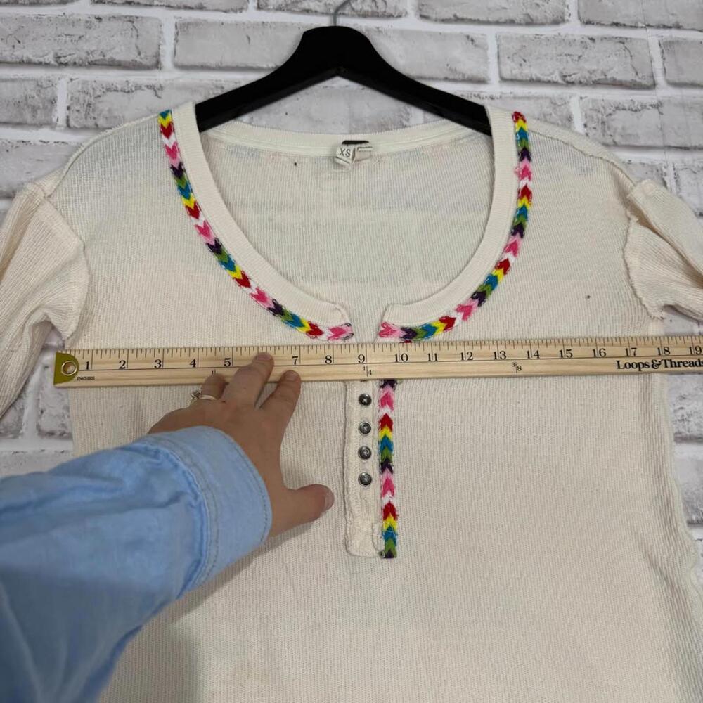 We The Free Rainbow Thermal Henley Shirt in Ivory Women's Size XS Free People - Picture 5 of 8